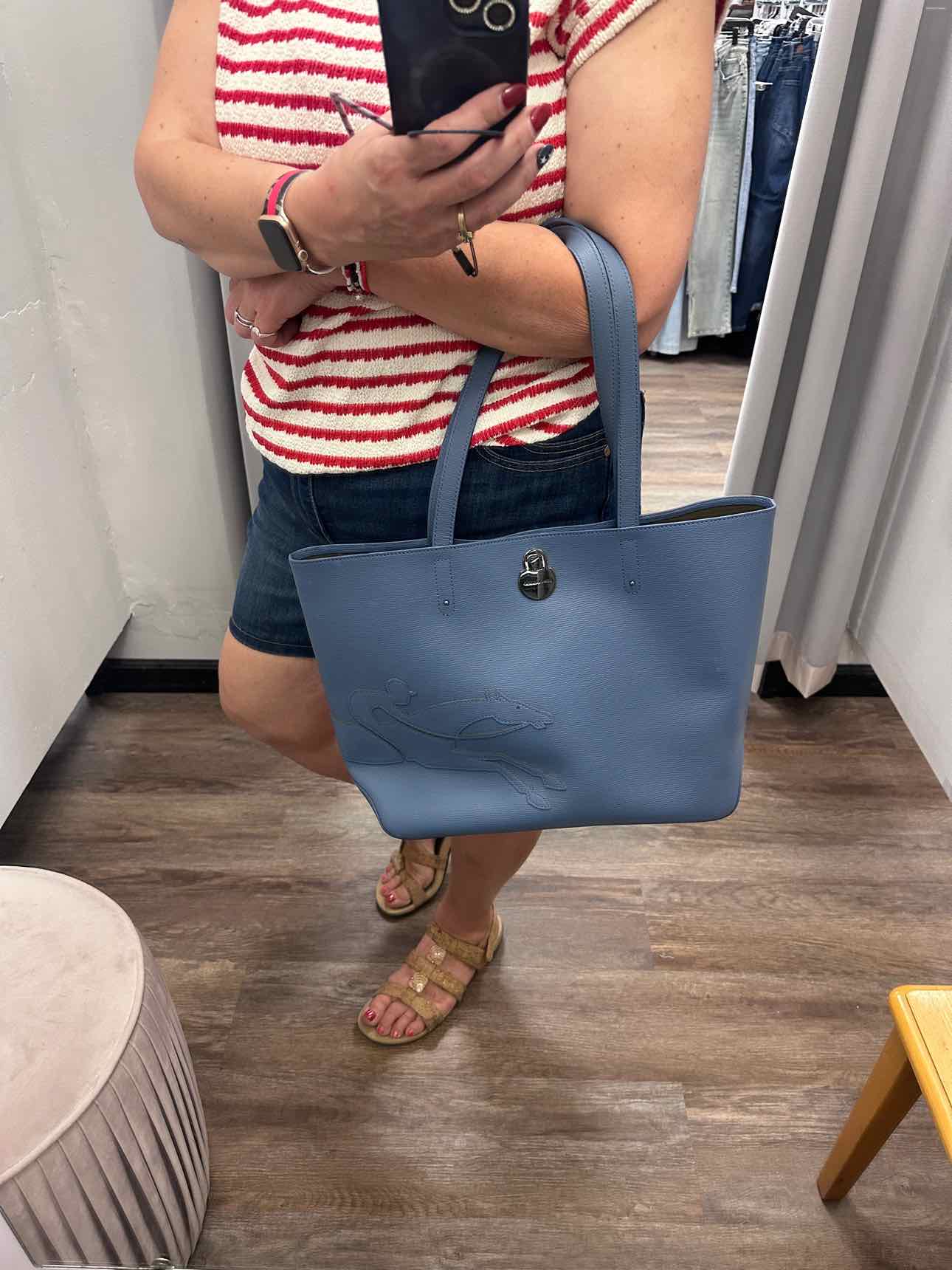 Longchamp Light Blue Pebble Leather Tote with Dustbag Handbags NWOT