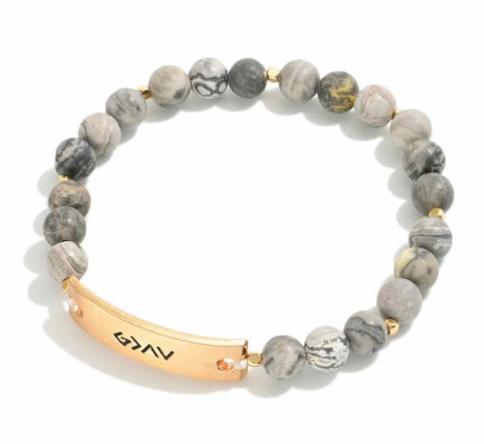 God is Greater Than The Highs and The Lows Natural Stone Stretch Grey Bracelet