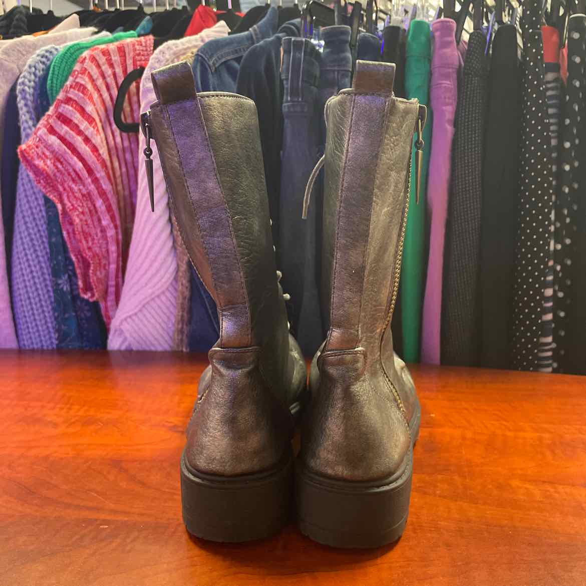 Seven7 Mr. Zipper Combat Zip Boots Metallic Black Size 11
