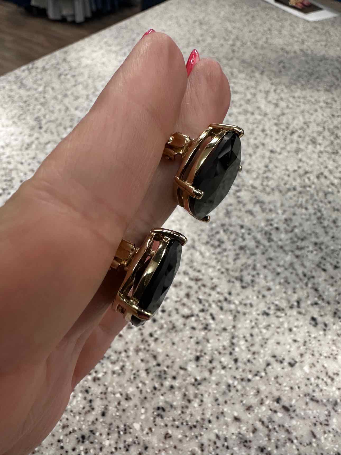 Kate Spade Square Stud Faceted Stone in 12k Gold-Plated Black Clip Earrings