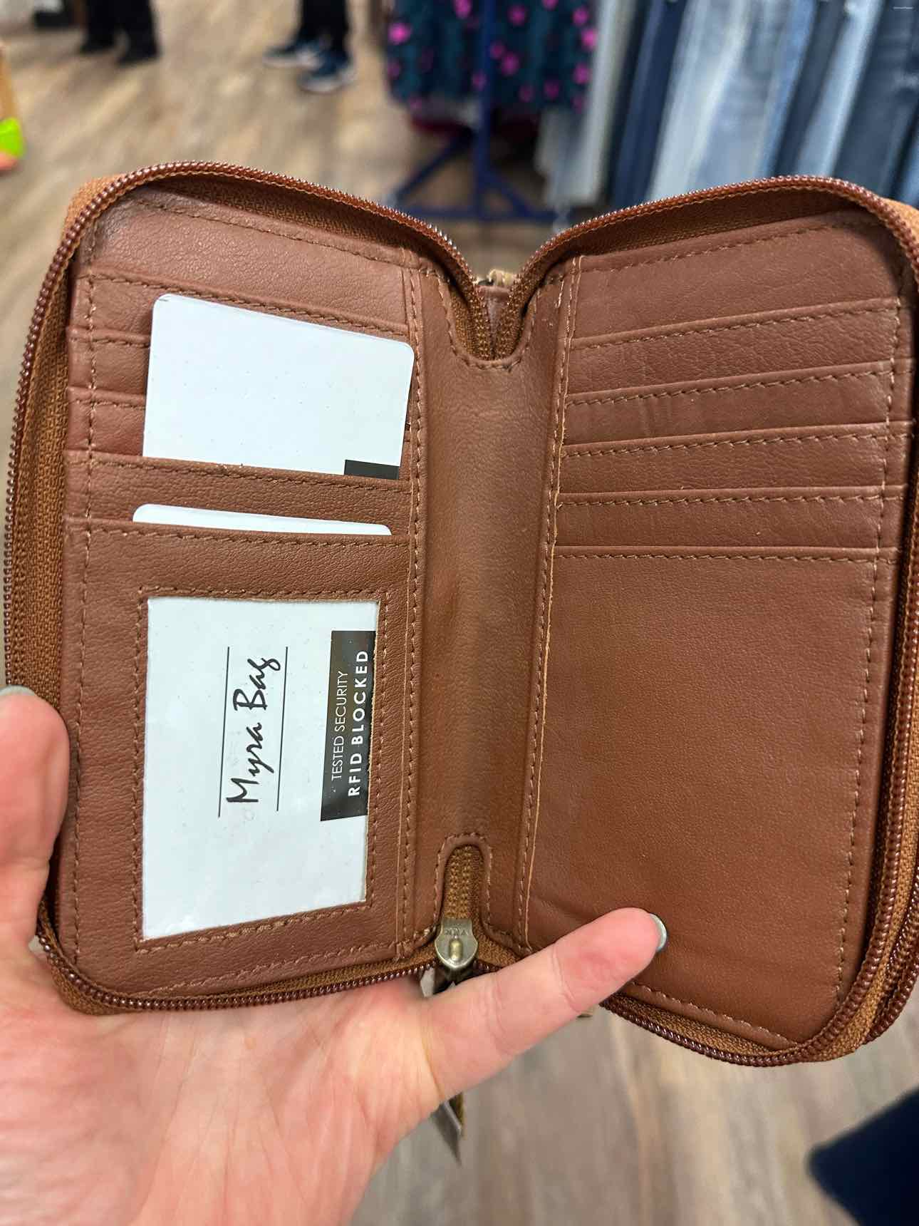 Myra Size RFID Double Zipper Brown Wristlet Wallet