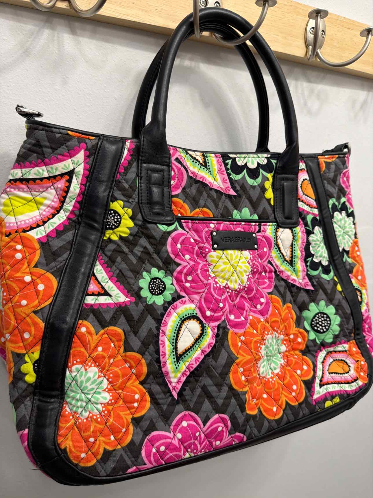 Vera Bradley Large Orange Black Floral Print Satchel Handbags