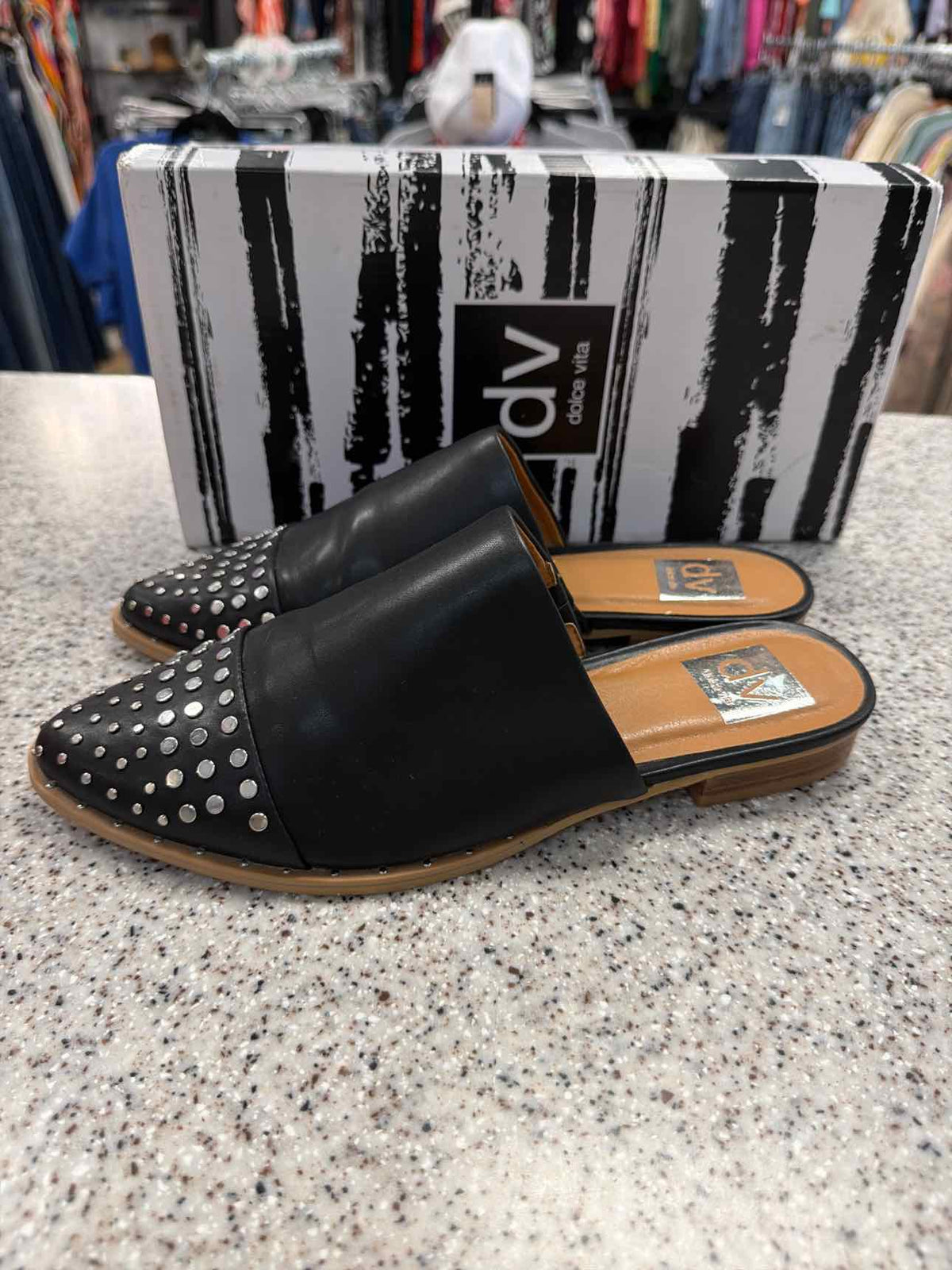 Dolce Vita Black Studded Slip-On Mule Flats Size 7 1/2