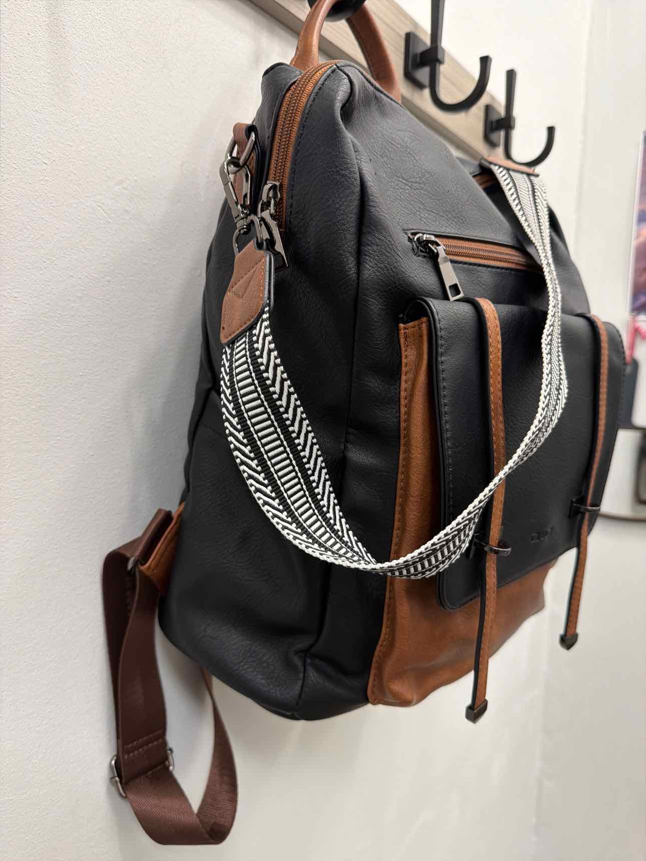 Cluci Faux Leather Backpack with Shoulder Strap Large Black Brown