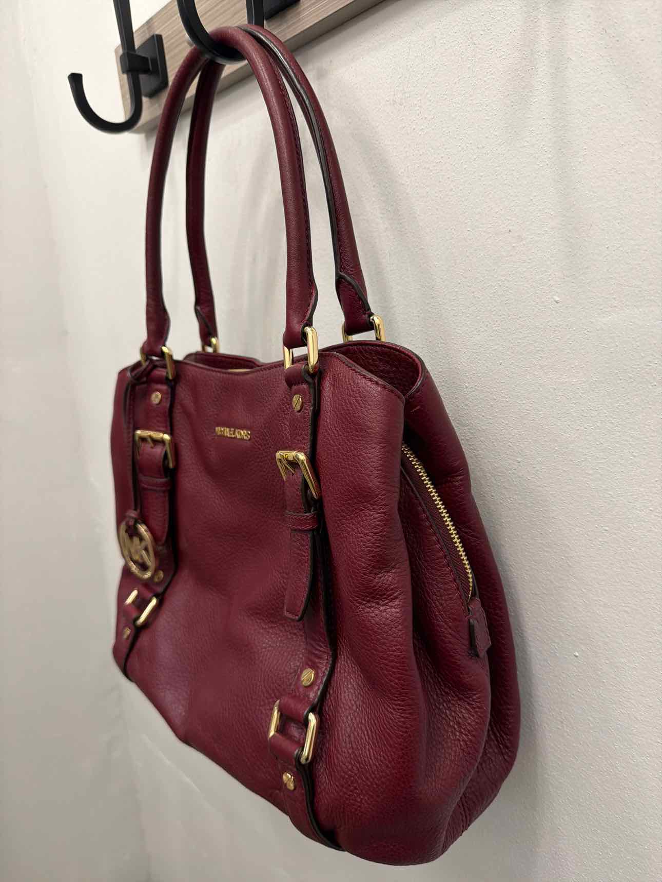 MICHAEL KORS Bedford Pebble Leather Satchel Maroon Handbags