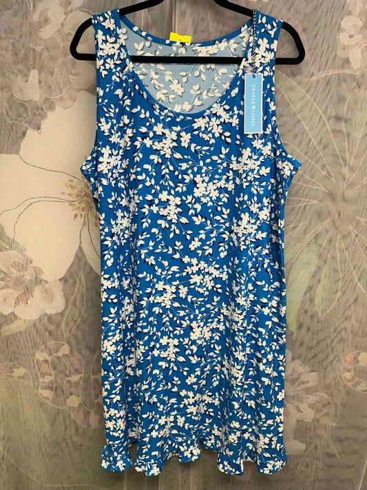 Draper James NEW NWT Floral Stretch Sleeveless Ruffle Hem L/XL Blue/White Dress
