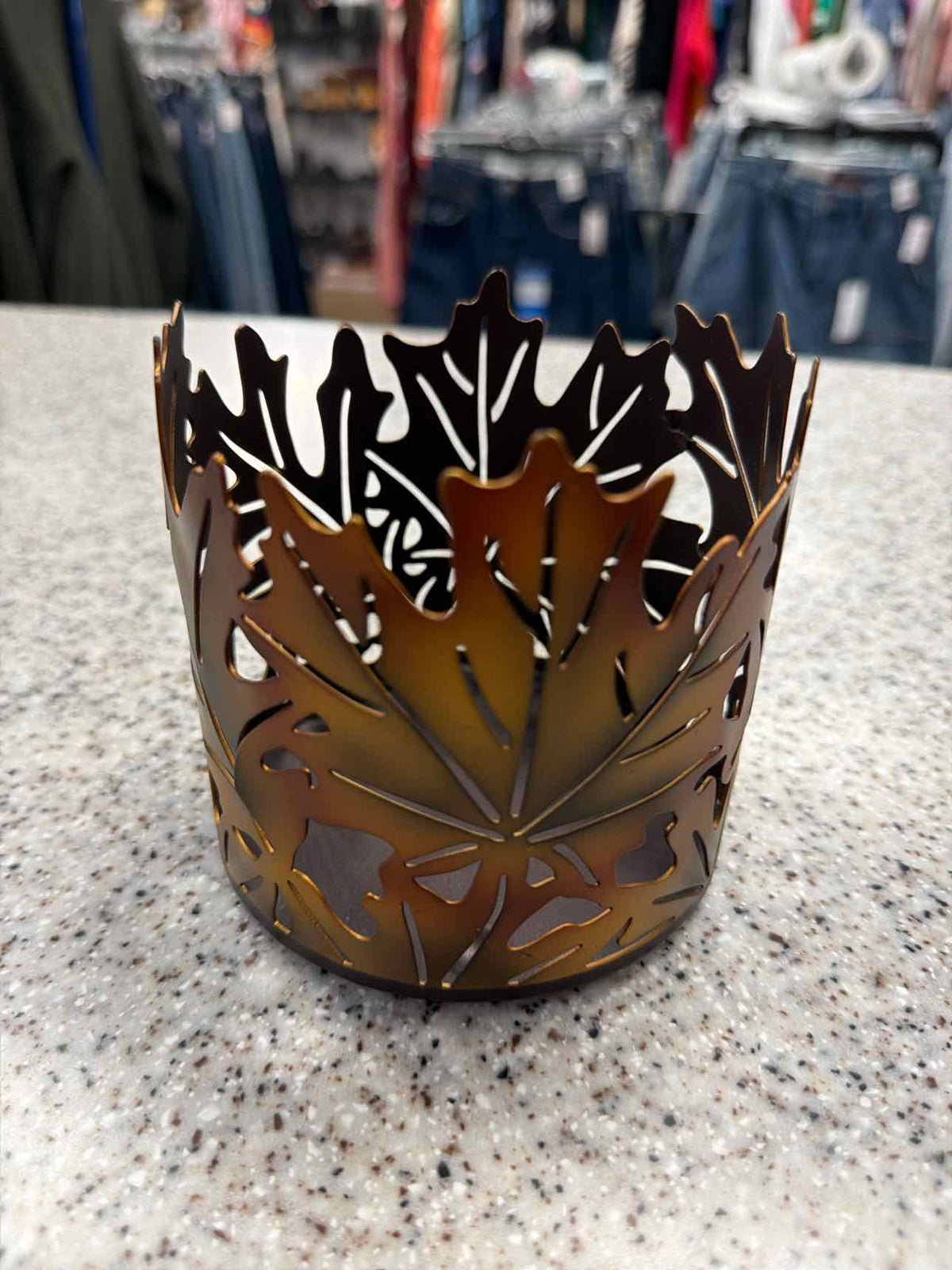 Fall Leaves Bronze Metal Candle Holder (4"L x 4"H) Household