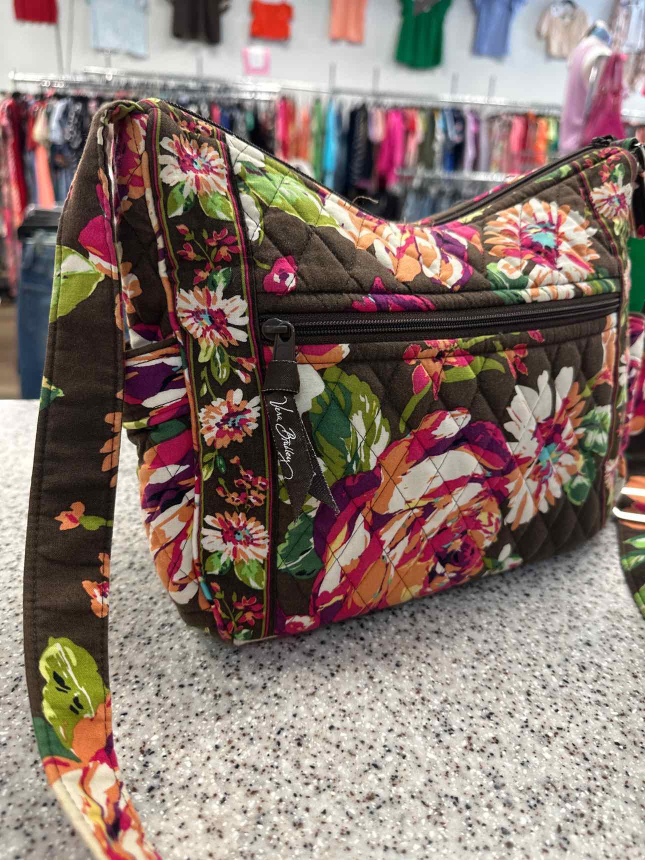 Vera Bradley English Rose On the Go Quilted Brown Floral Crossbody Handbags