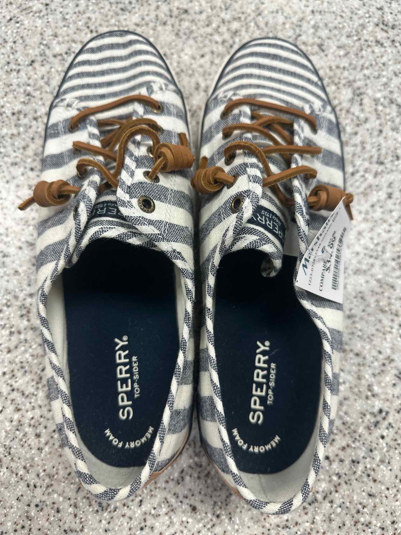 Sperry Size 10 NEW Woman's Seacoast Multi Stripe Classic Boat Navy White Shoes
