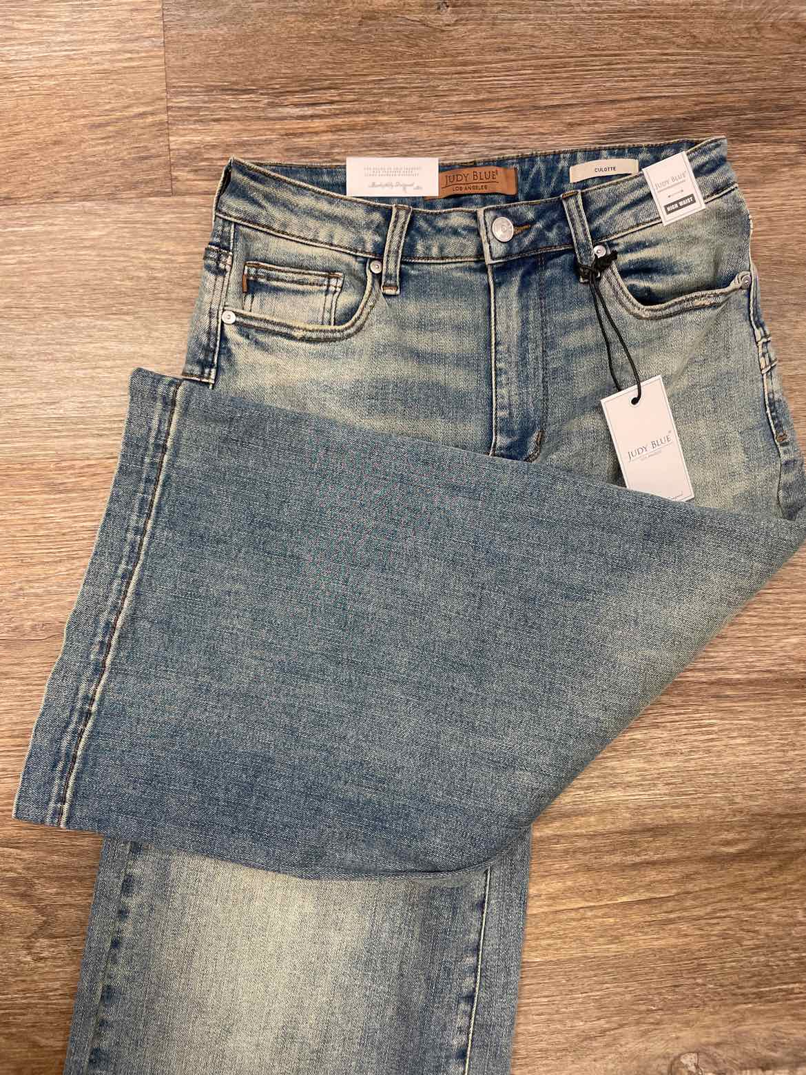 Judy Blue High Waist Marian Culotte with Side Shaping Seams Warm Tinted Indigo Jeans