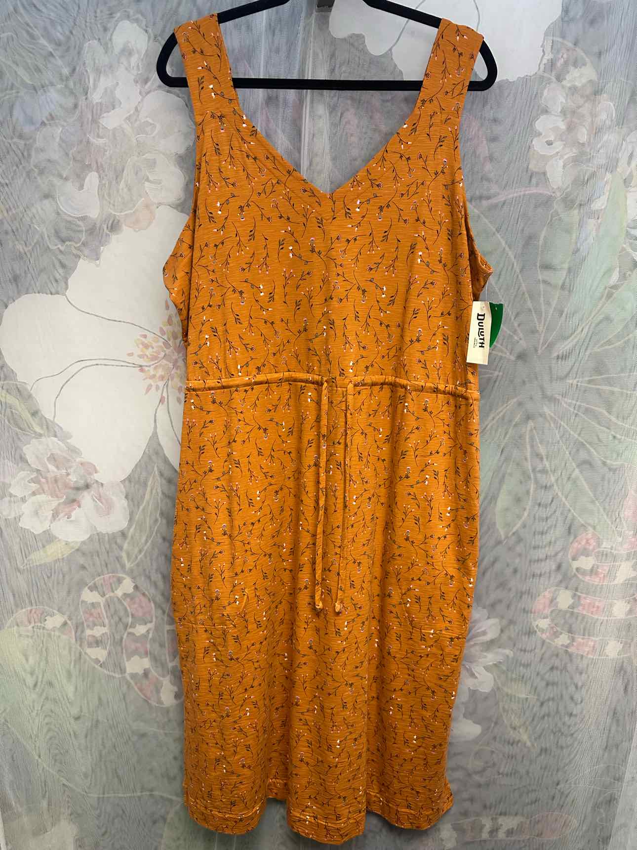 Duluth Trading NEW NWT To n Flow Midi Tank Floral Size 2X Orange Dress