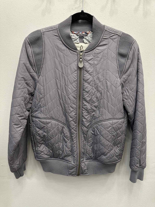 Prana Chevron Quilted Zip Up Bomber Sherpa Lined Size S/M Grey Jacket
