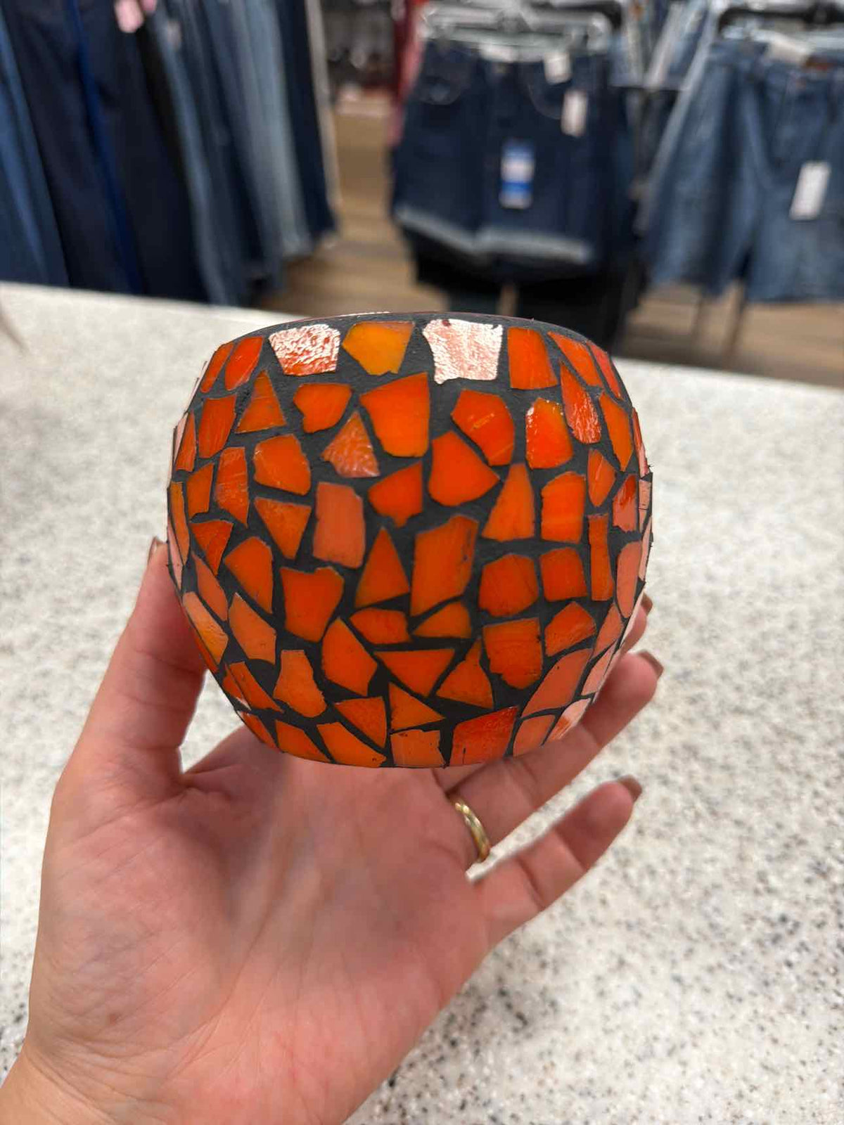 Pumpkin Mosaic Tealight Candle Holder Fall Harvest Household