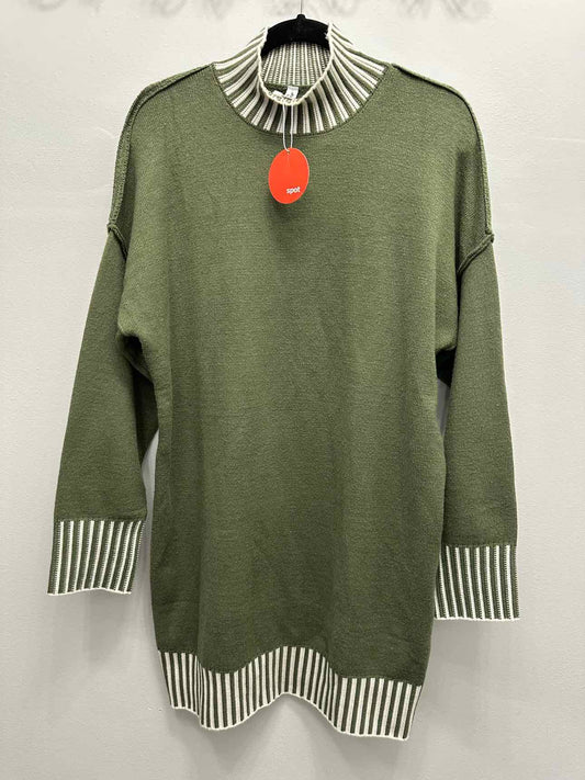 epretty NEW NWT Stripe Lined Mock Neck Size Medium Olive/White Sweater Dress