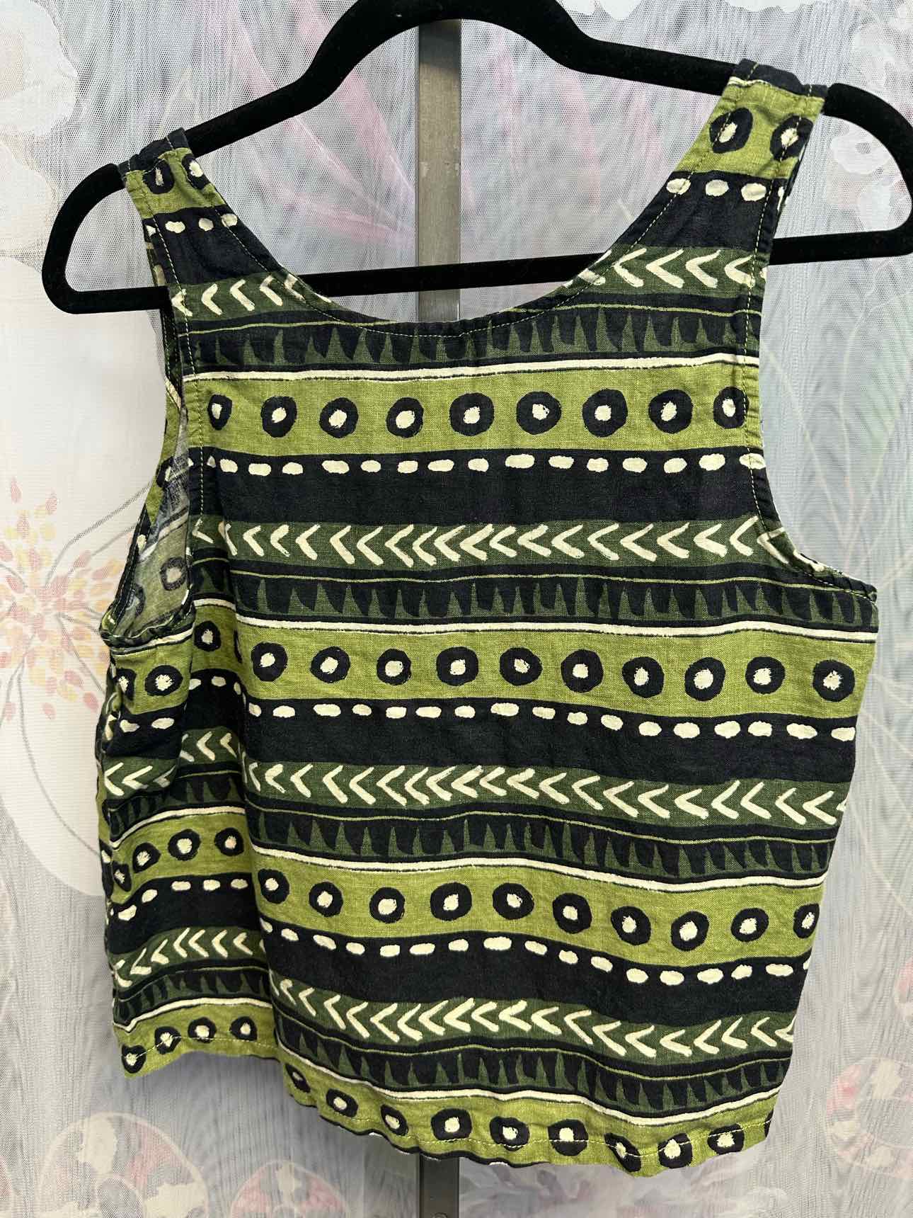 Tahari Medium Black/Green 100% LINEN, striped print design tank