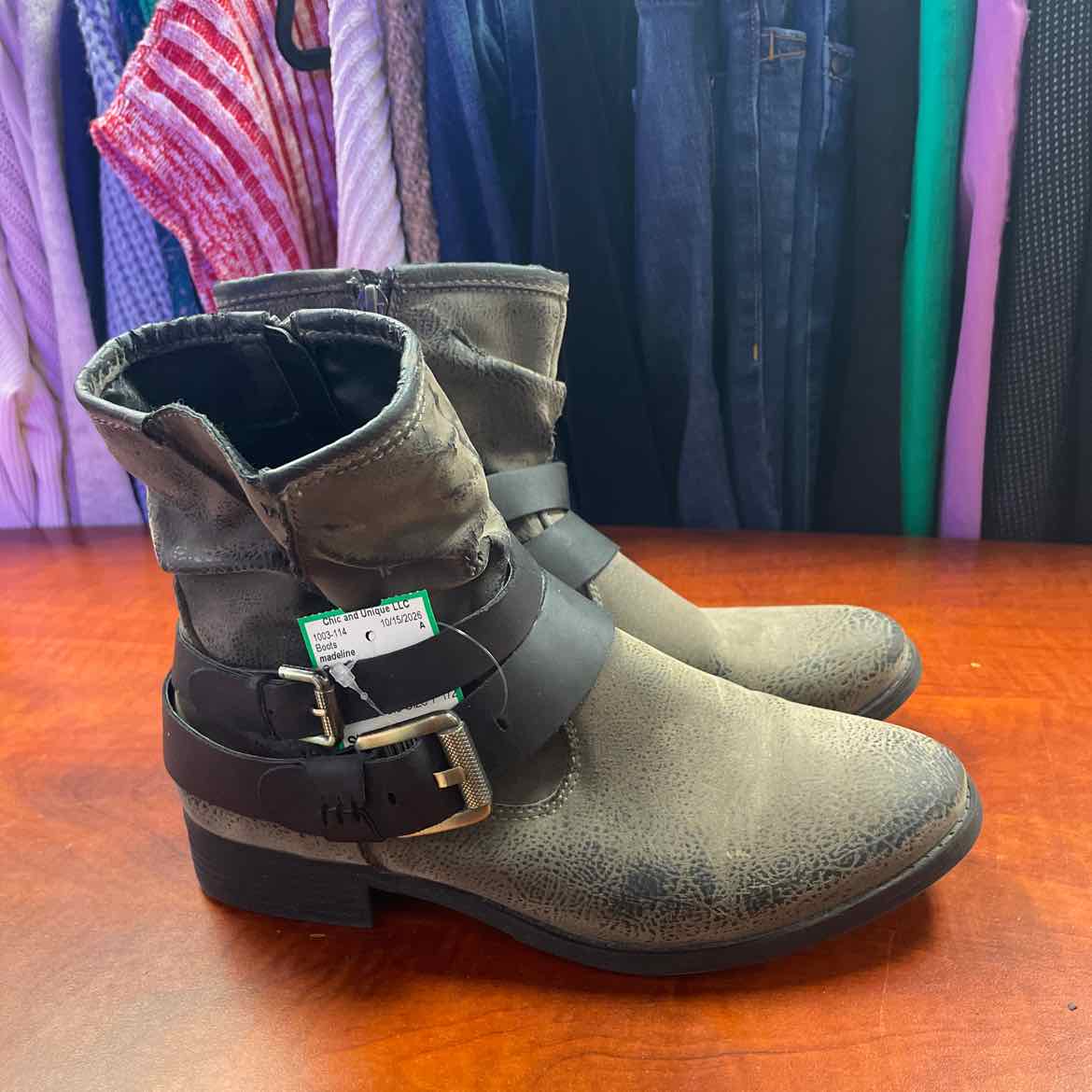 Madeline Girl Stylish Distressed Zip Buckle Ankle Boots Size 7 1/2
