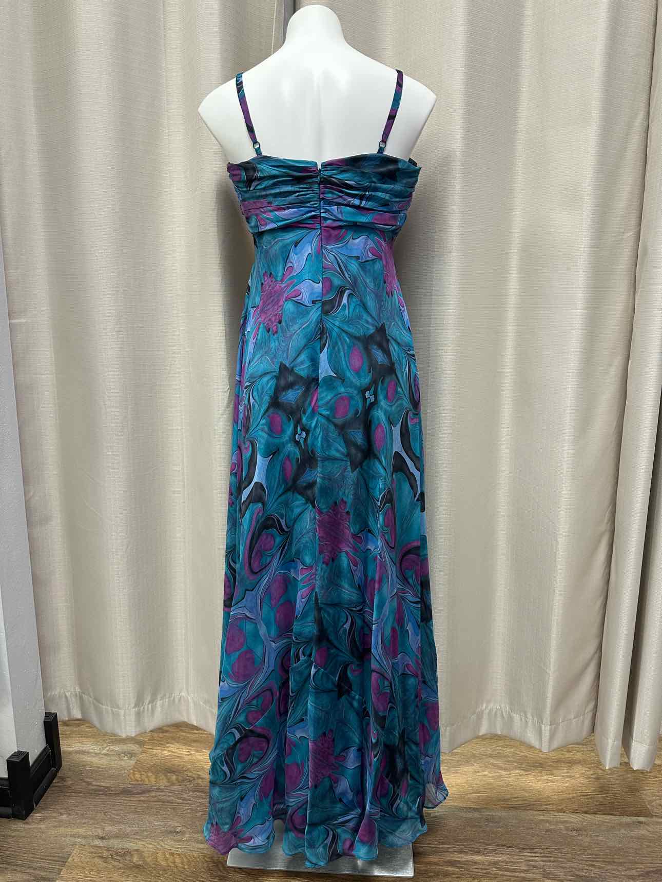 Kirsty by Kirsty Doyle 100% Silk Marbled Design Flowy Maxi 14 Blue/Purple Dress