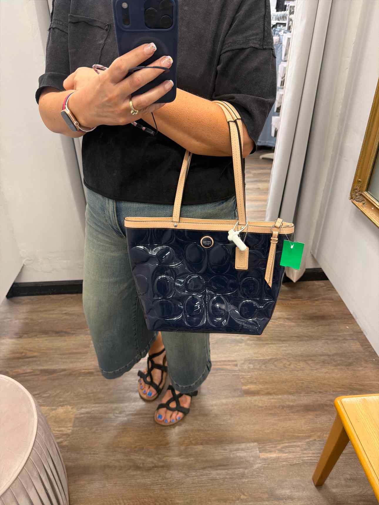 Coach Peyton Embossed Signature C Patent Leather Tote in navy blue Handbags