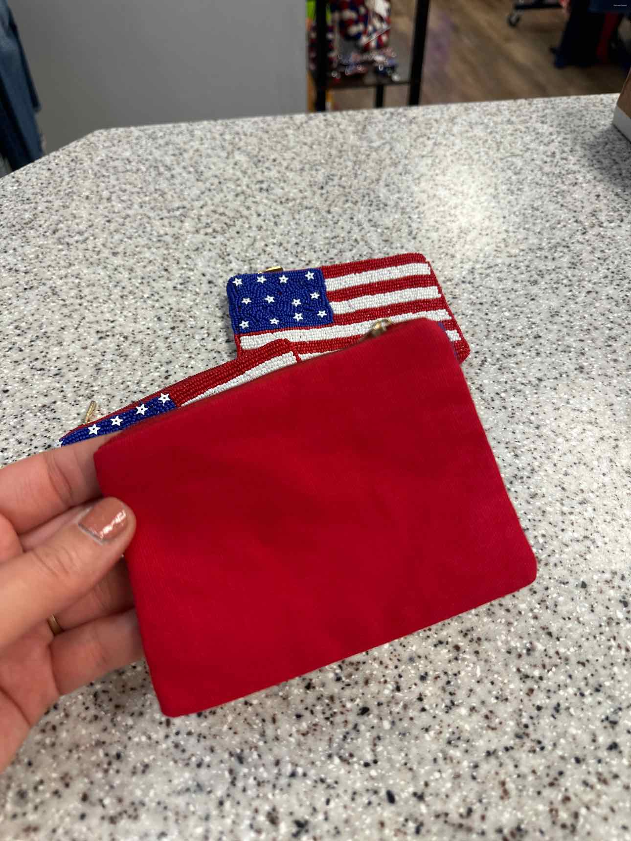 American Flag Seed Beaded Canvas Wallet