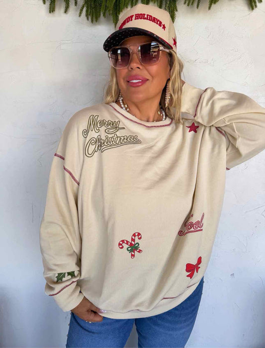 PREORDER! Tis the Season Embroidered Holiday Christmas Sweat Shirt Pullover Top