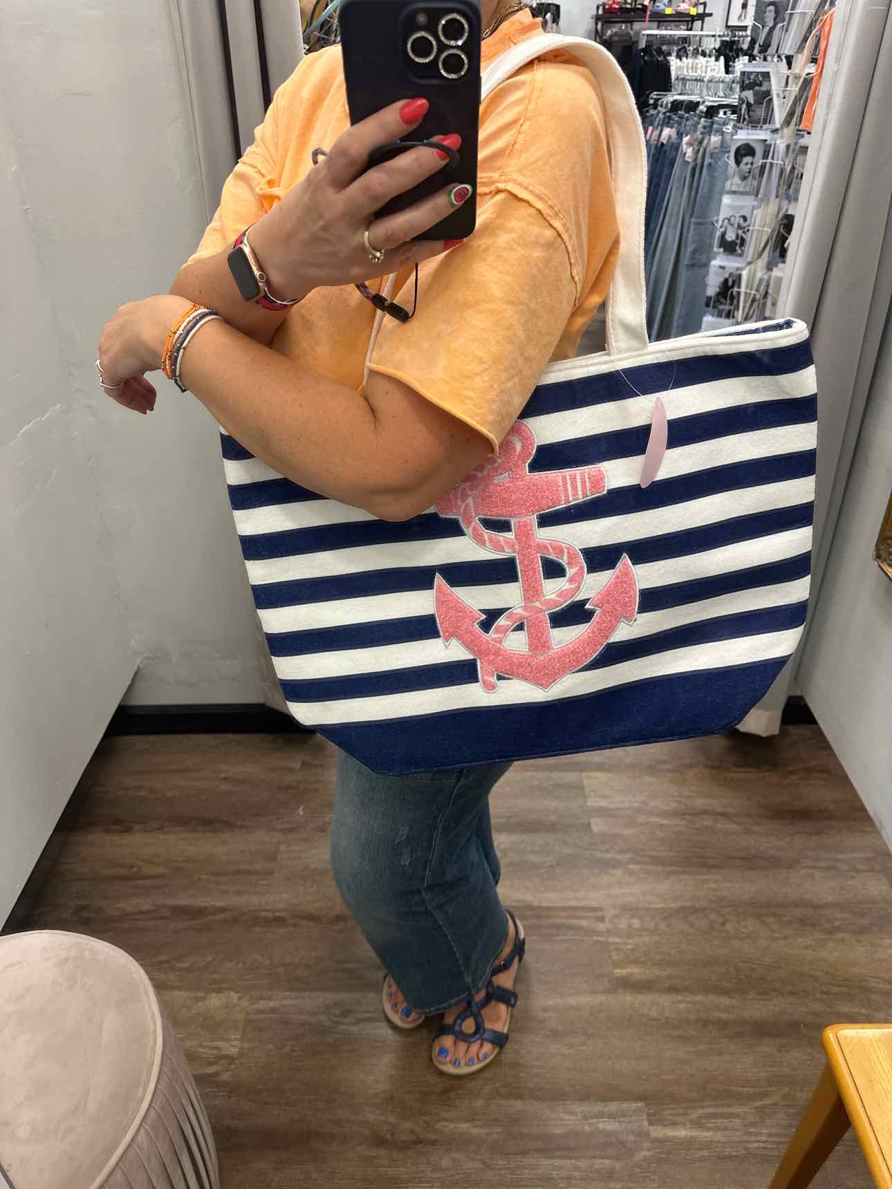 Anchor and Rope Terrycloth Striped Beach Pool Tote Bag