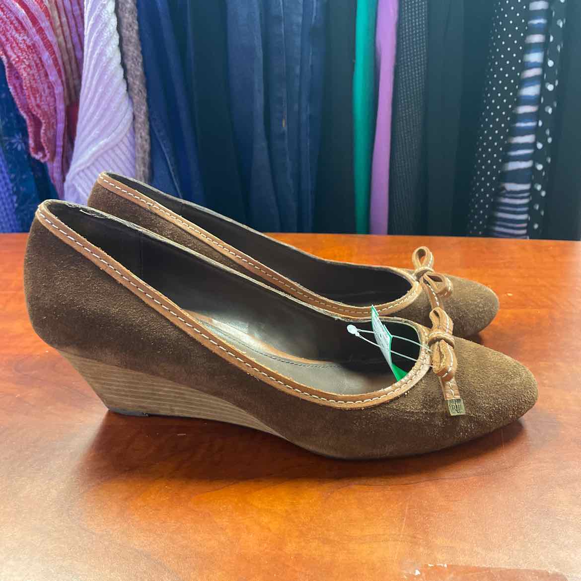 Lauren Ralph Lauren Bernee Wedge Heels Brown Leather Size 11