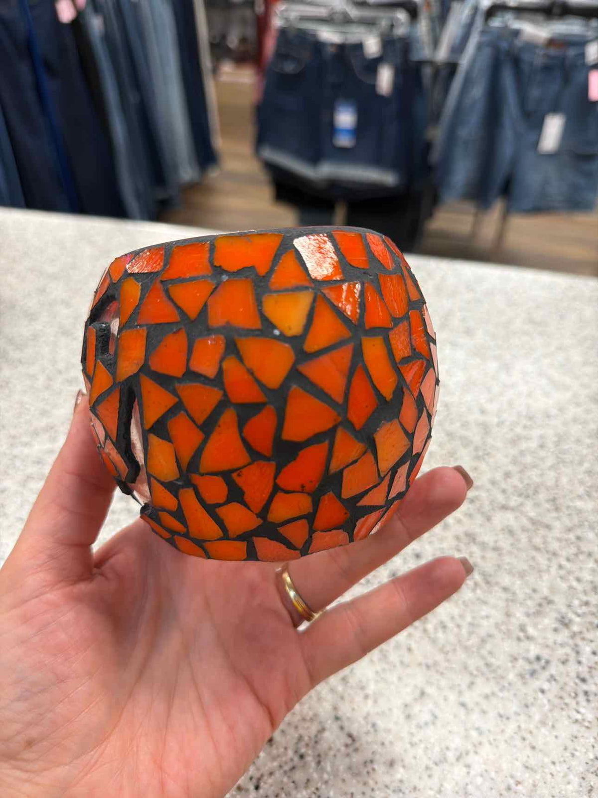 Pumpkin Mosaic Tealight Candle Holder Fall Harvest Household