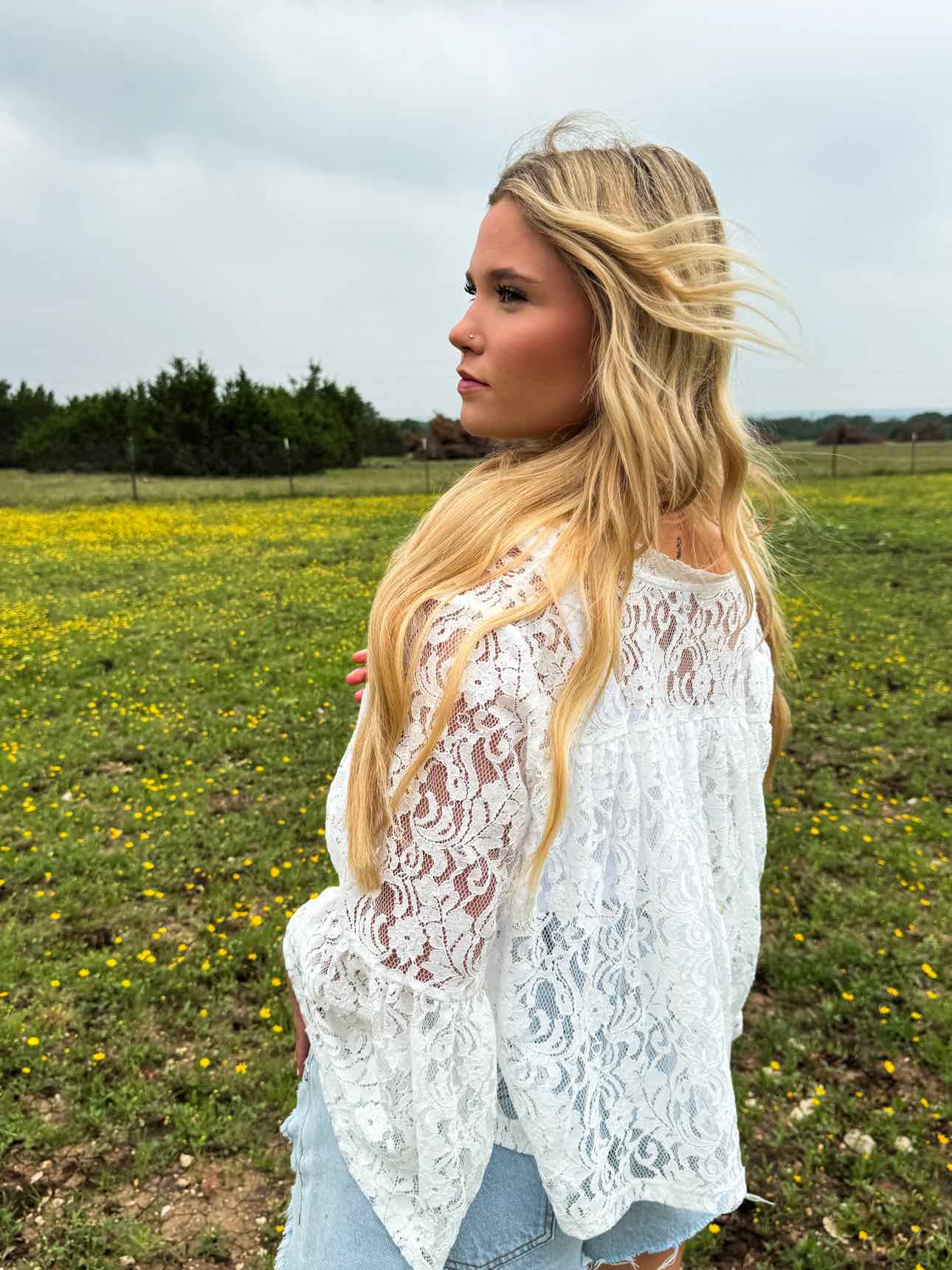Blakeley Sweet Magnolia Lace Tie White Top