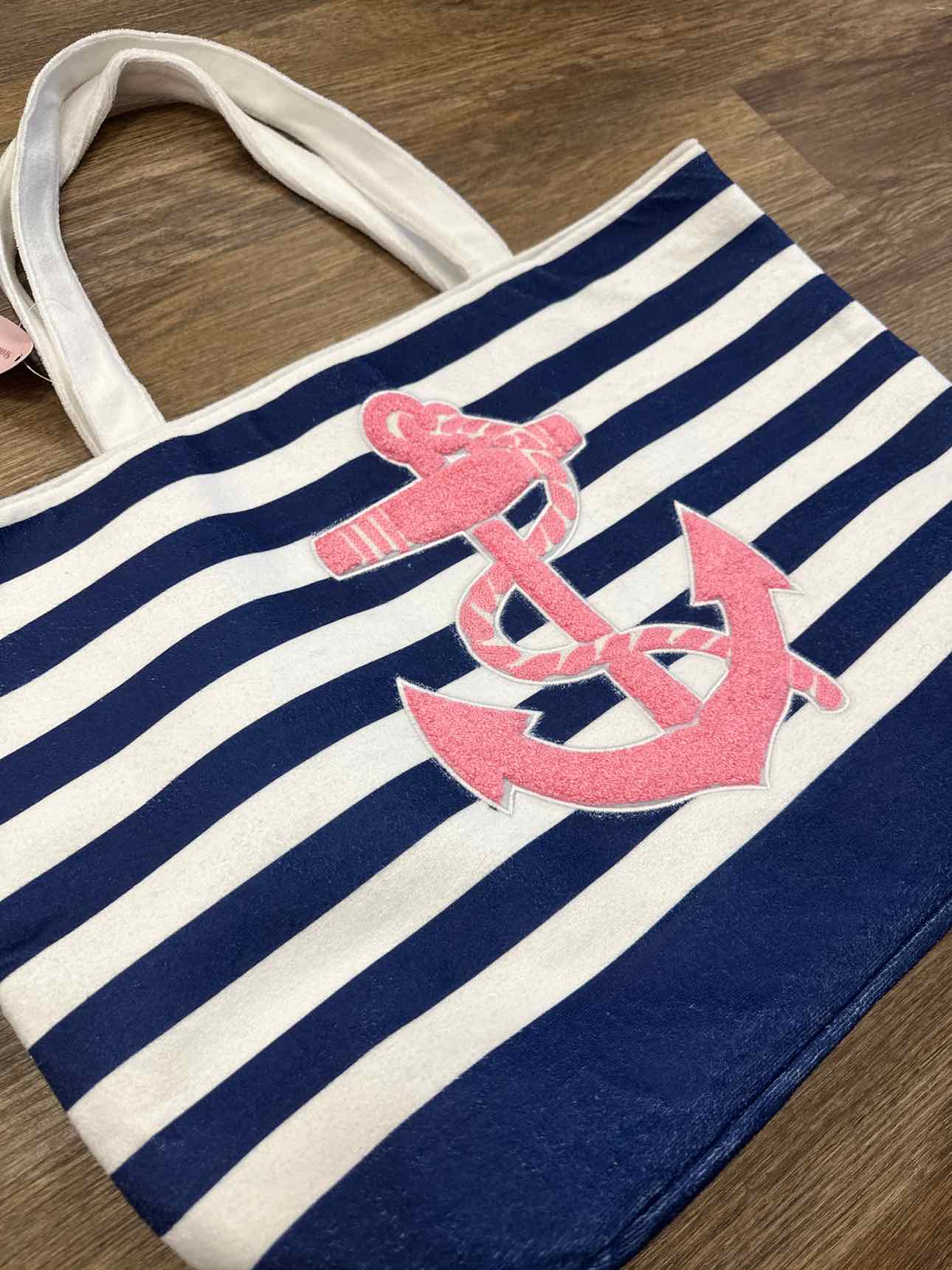 Anchor and Rope Terrycloth Striped Beach Pool Tote Bag