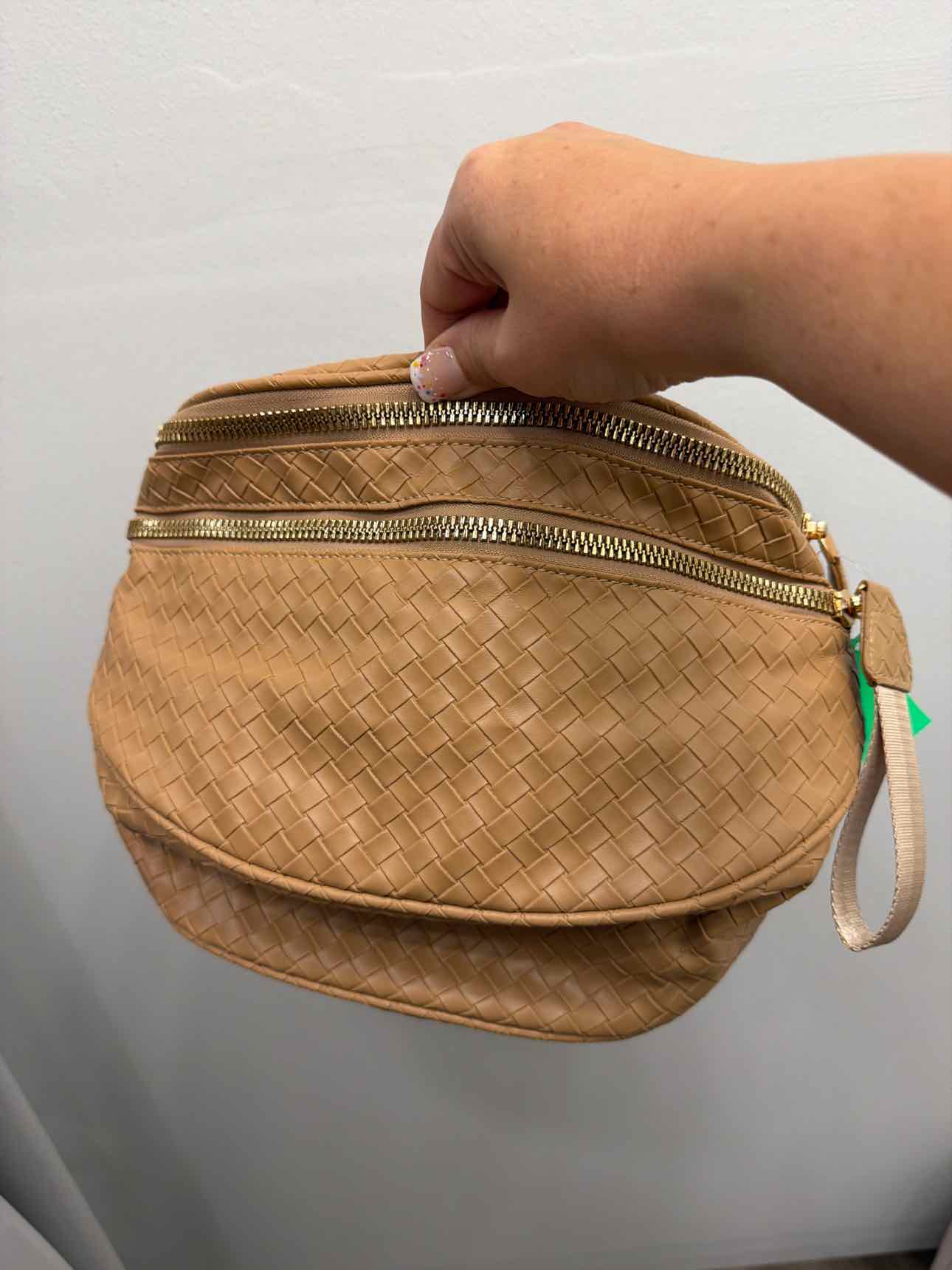 NEW woven faux leather multipocket waist bag crossbody Tan Handbags