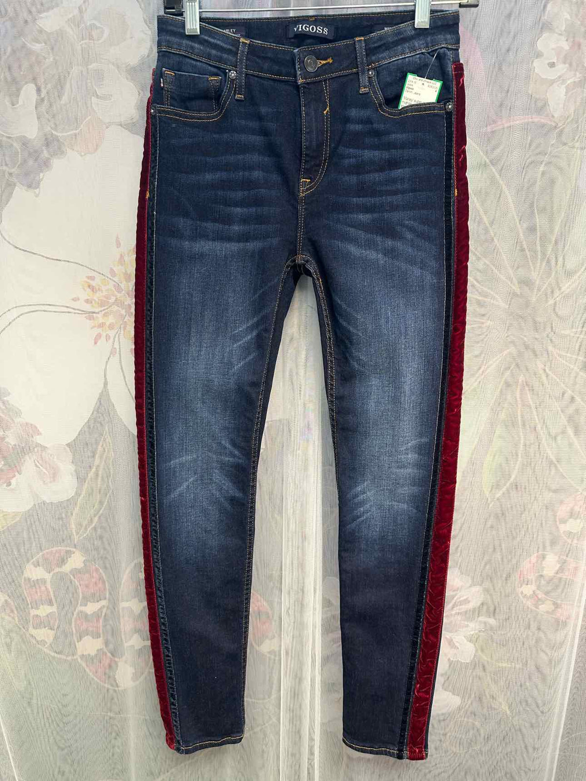 Vigoss Marley Super Skinny Midrise Velour Stripe Size W27 L28 Denim Jeans