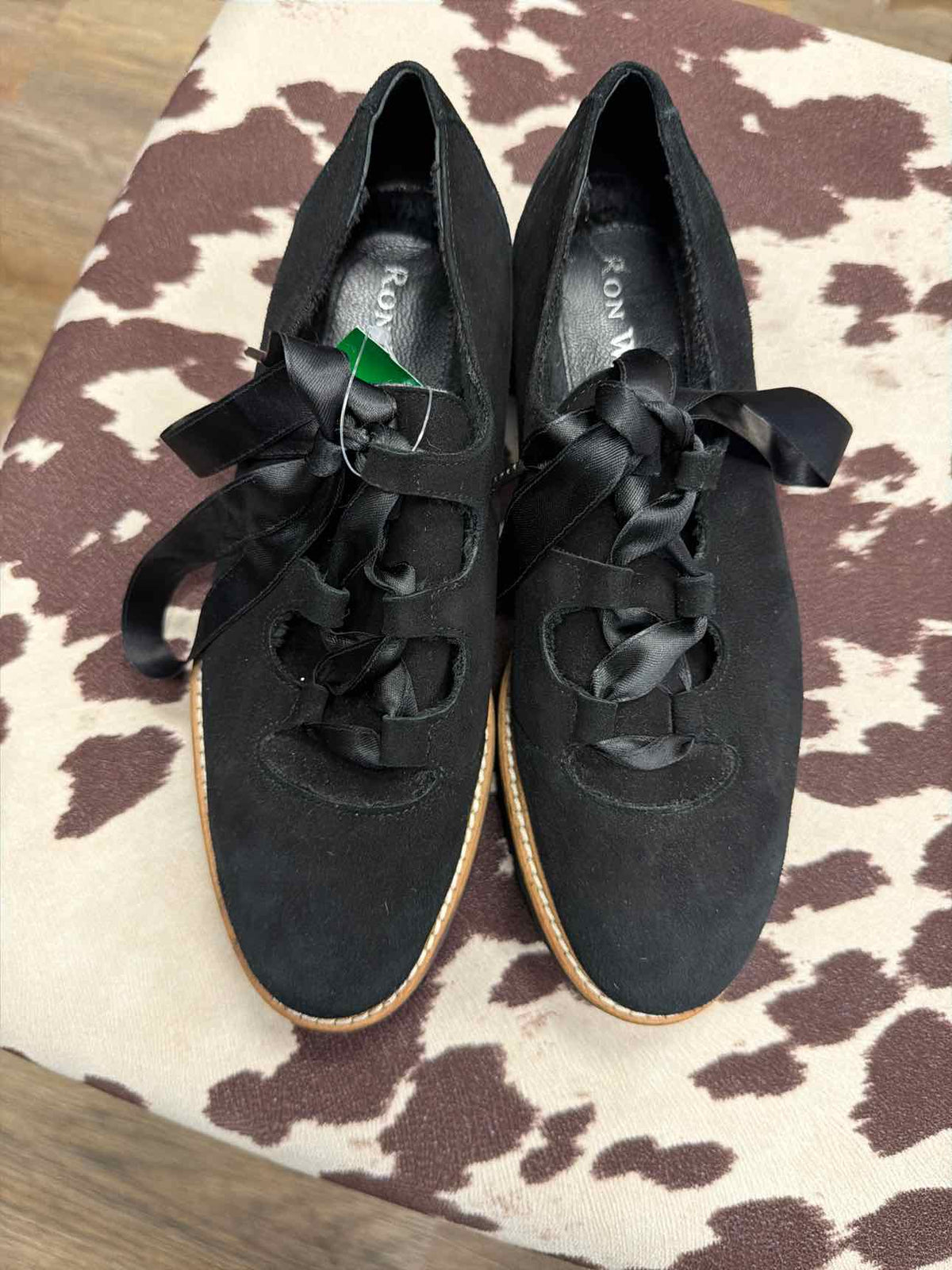 Ron White Daisy Onyx Ghillie Lace Black Suede Oxfords Size 36 1/2