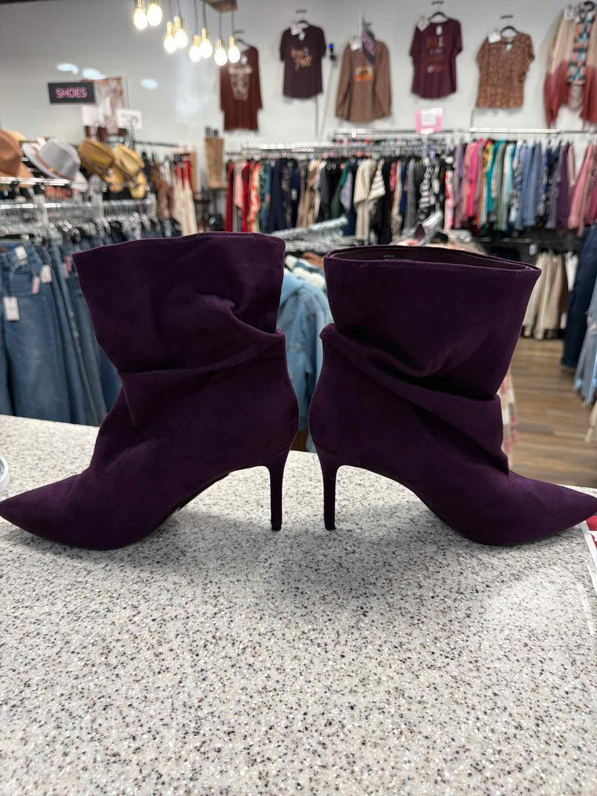 ShoeDazzle Rich Purple Faux-Suede Slouchy Stiletto Boots Woman's Size 9