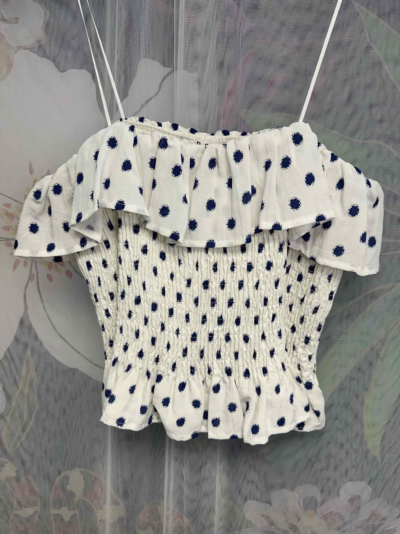 Tcec NEW NWT Dot Print Ruffle Sleeveless Size Large White Tube Top