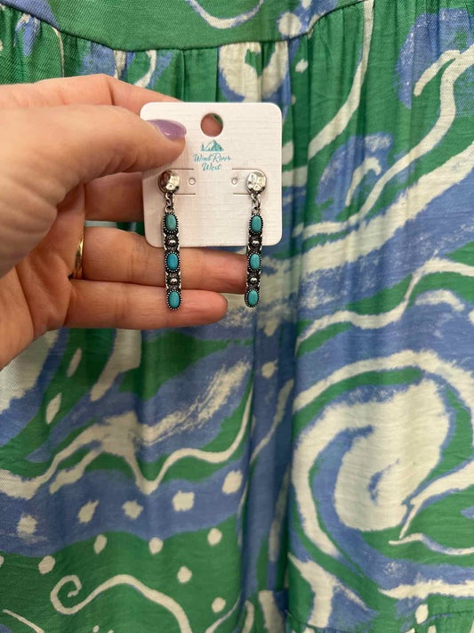 Western Rectangular with Studded Stones Drop Earring Silver-Tone