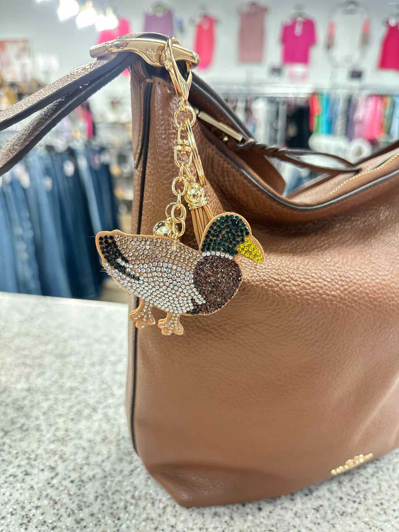 Rhinestone Bling 3D Puffy Bag Charm Key Chain