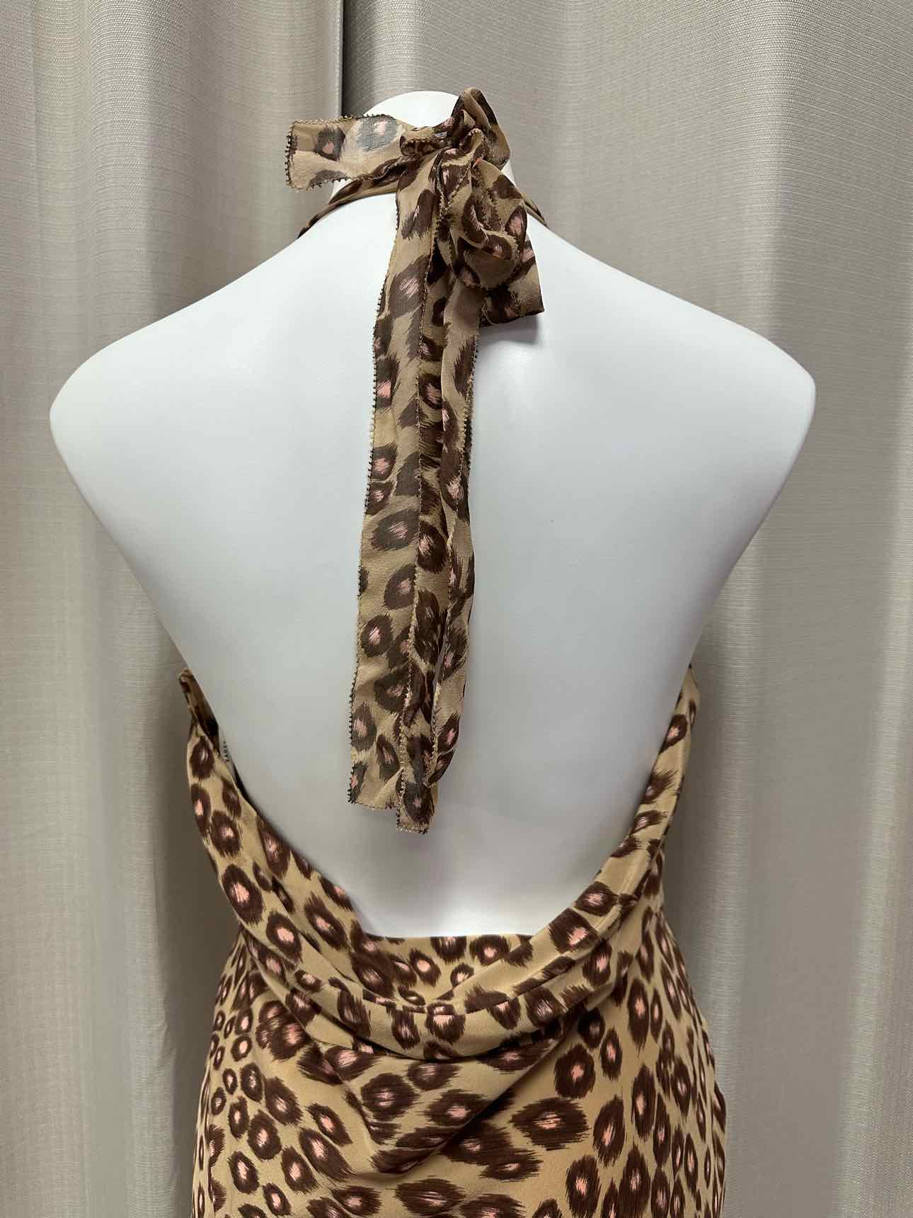 Karen Millen NEW NWT 100% Silk Animal Print Halter Mermaid Size 10 Tan Dress