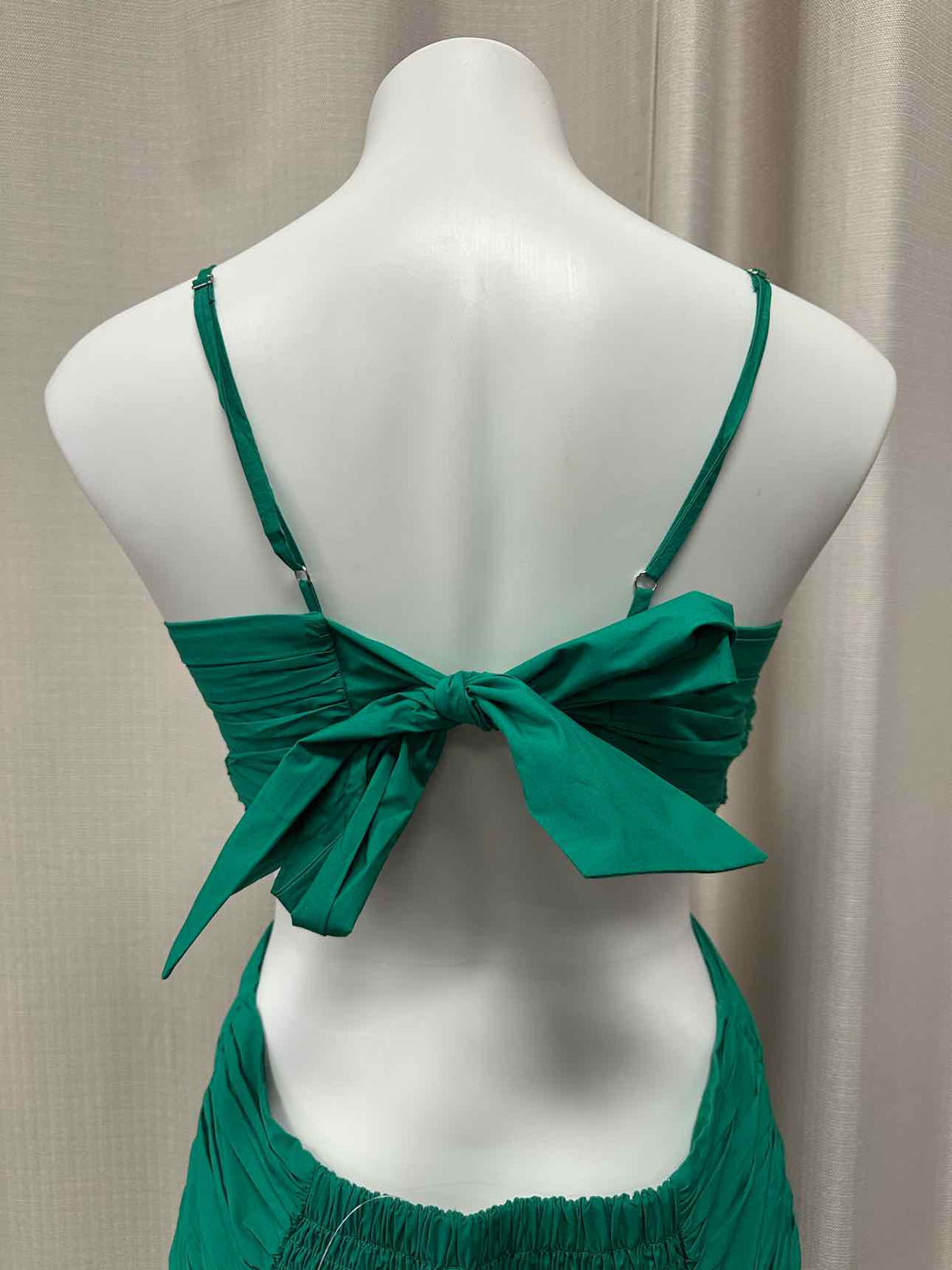 LOFT NEW NWT Poplin Midi Ruched Cut-Out Waist Open Back Tie Size 10 Green Dress