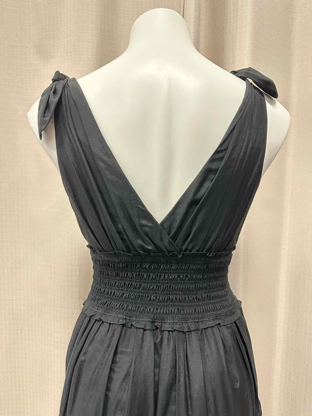 cinq a sept Silk/Linen Blend Tiered Smock Lightweight Sweetheart 0 Black Dress