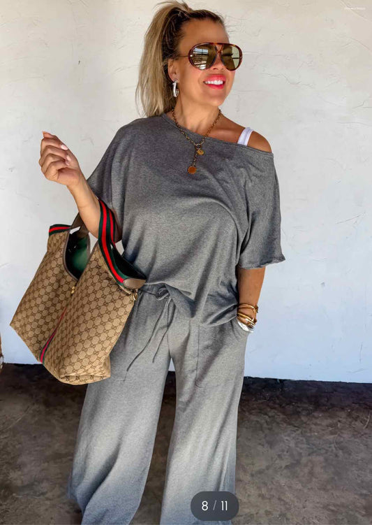 Simple Comfort Lounge Set, Short Sleeve Top and Lounge Knit Pant Set