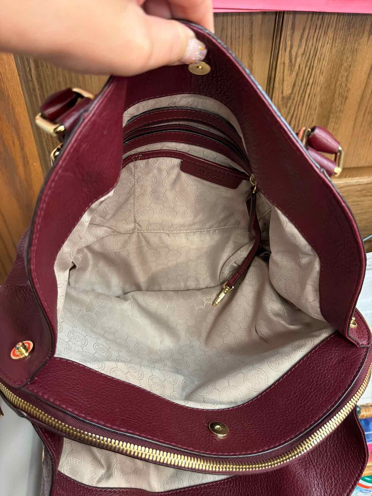 MICHAEL KORS Bedford Pebble Leather Satchel Maroon Handbags