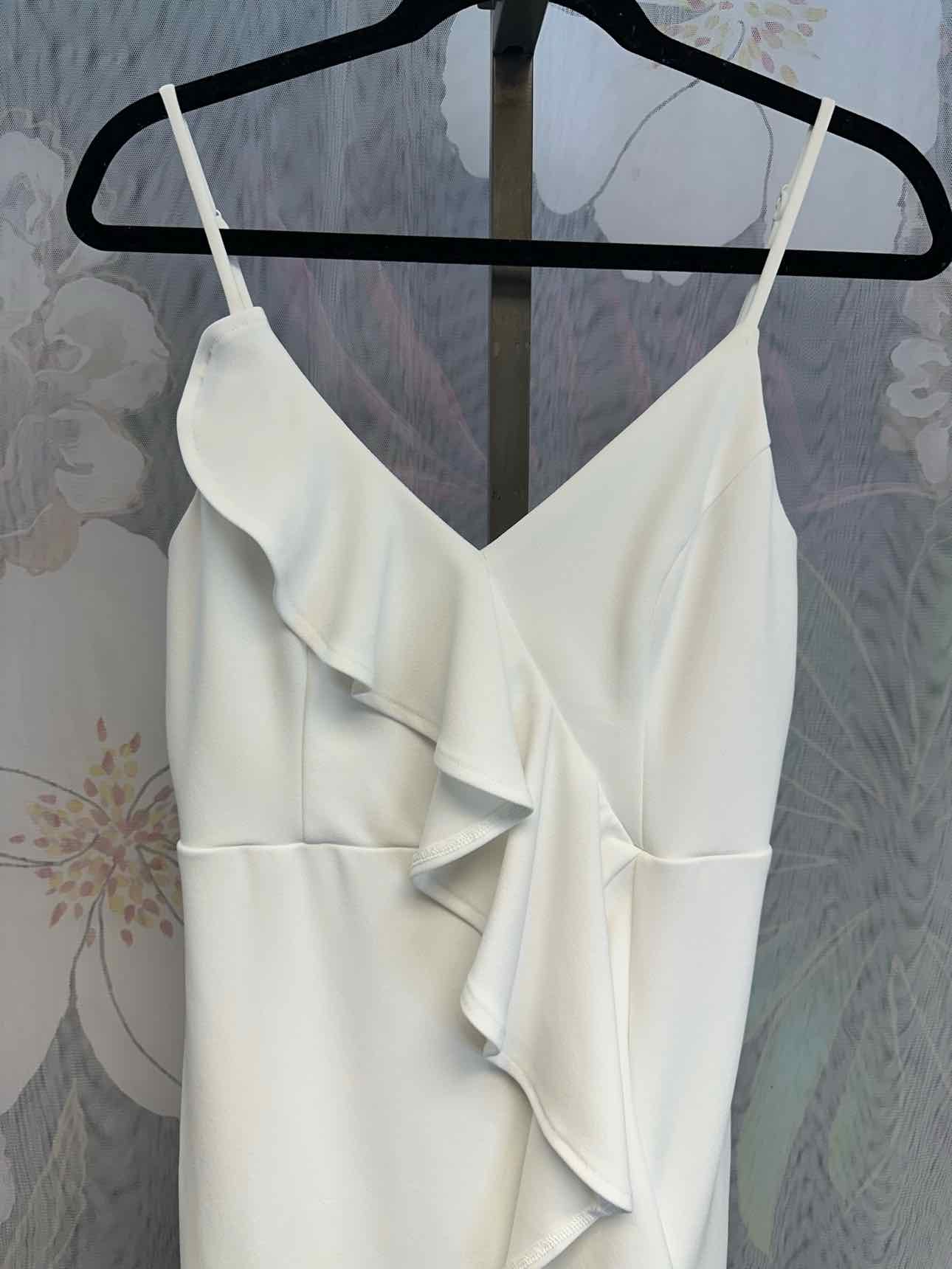 VOW'D 8 Bodycon High-Low Ruffle Trim White Formal Dress