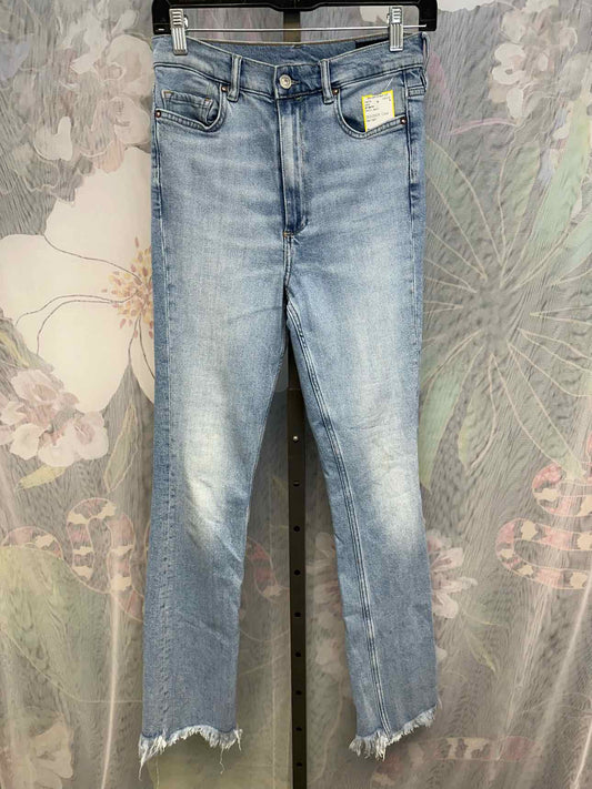 All Saints 25 Ciara Raw Hem Light Wash High Waist Denim Jeans