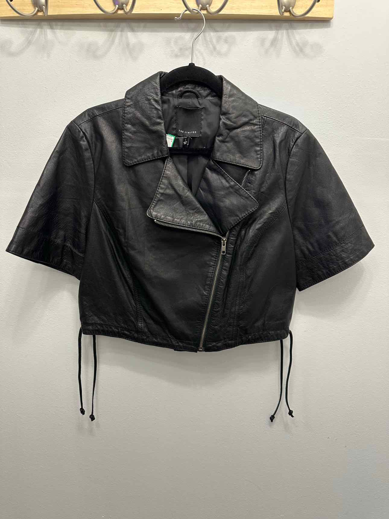The Limited 100% Leather Short Sleeve Crop Zip Up Size Large Black Jacket