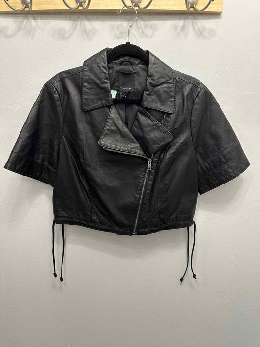 The Limited 100% Leather Short Sleeve Crop Zip Up Size Large Black Jacket