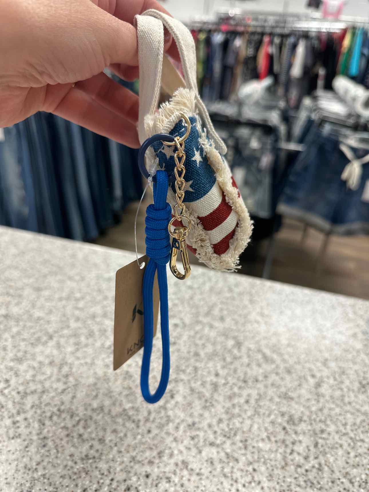 Mini American Flag Handbag with Wristlet and Clip