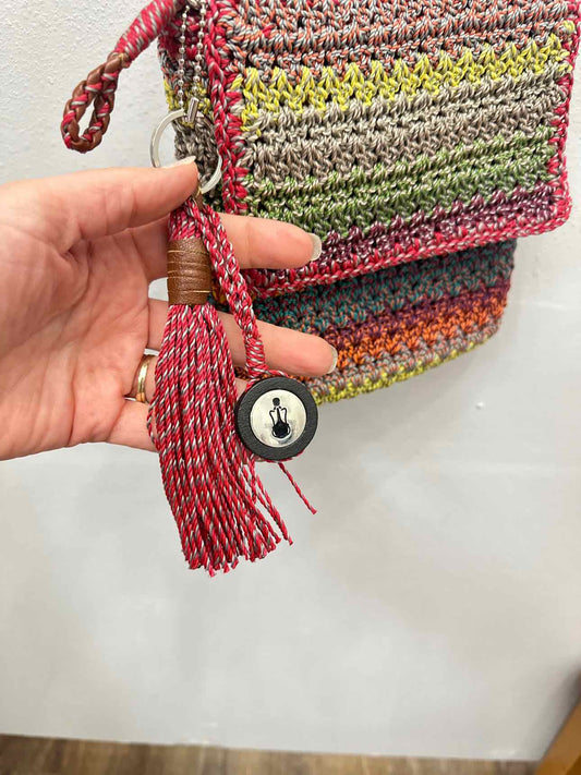 The Sak Red Multicolor Crochet Crossbody Bag with Tassel  Handbags