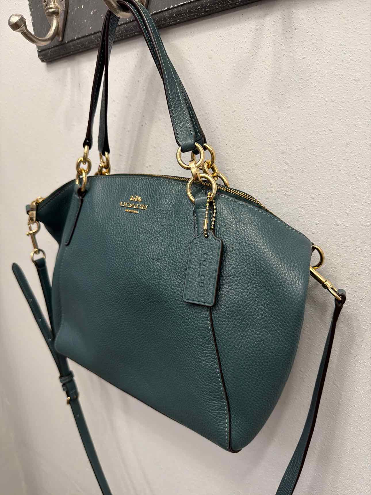 Coach 'Kelsey' Teal pebble leather crossbody satchel Handbags