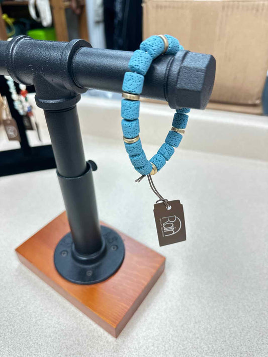 Volcanic Barrel Blue Bead Stretch Bracelet