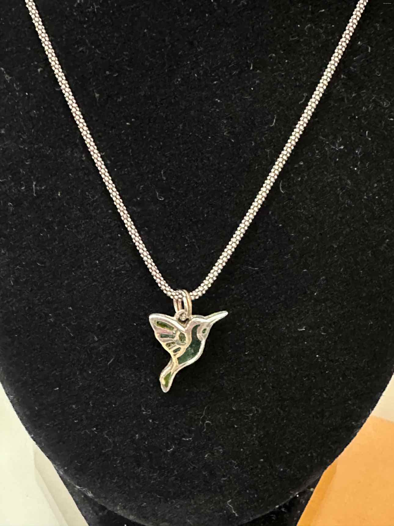 Sterling Silver 18" Rope Necklace with Hummingbird Pendant